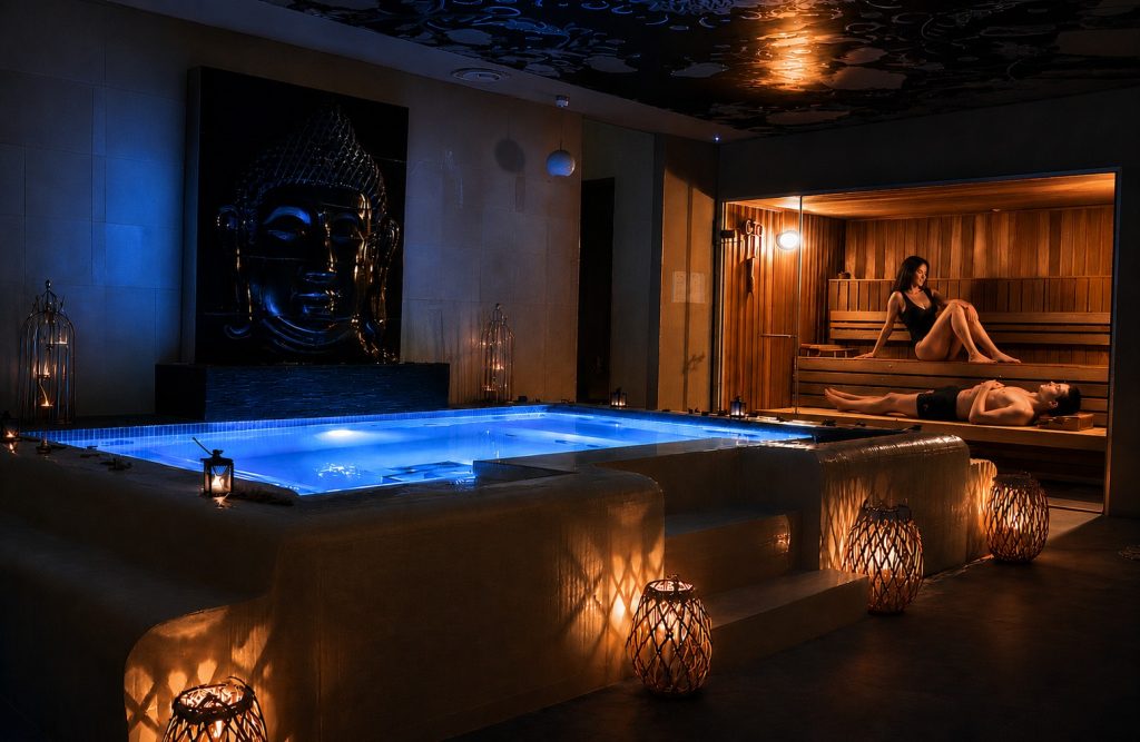Circuito de spa de Healing Spa: piscina climatizada con hidromasaje y sauna finlandesa