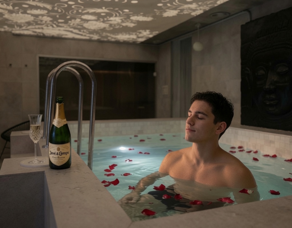 Circuito de spa privado con cava y pétalos, Ritual Gold de Healing Spa Barcelona